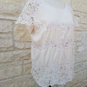 Ann Taylor Lace Cream Blouse size Large